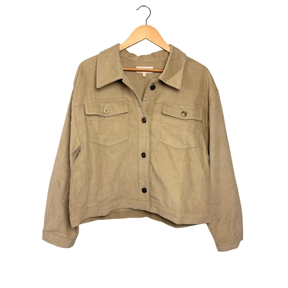 Sonderhaus Tan Corduroy Jacket Womens Medium Beige Cotton Button Up Cropped